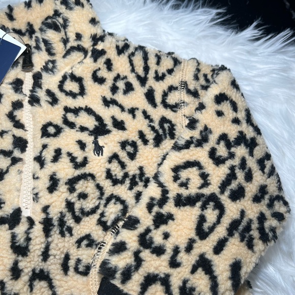 GIRL’S Polo Ralph Lauren Cheetah Print Fuzzy Cotton Half Zip - Picture 3 of 3